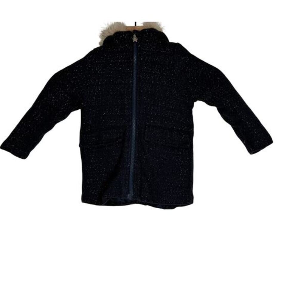 OshKosh B’gosh Girls Navy Sparkle Knit Faux Fur‎ Hooded Coat Jacket Size 3T Cozy